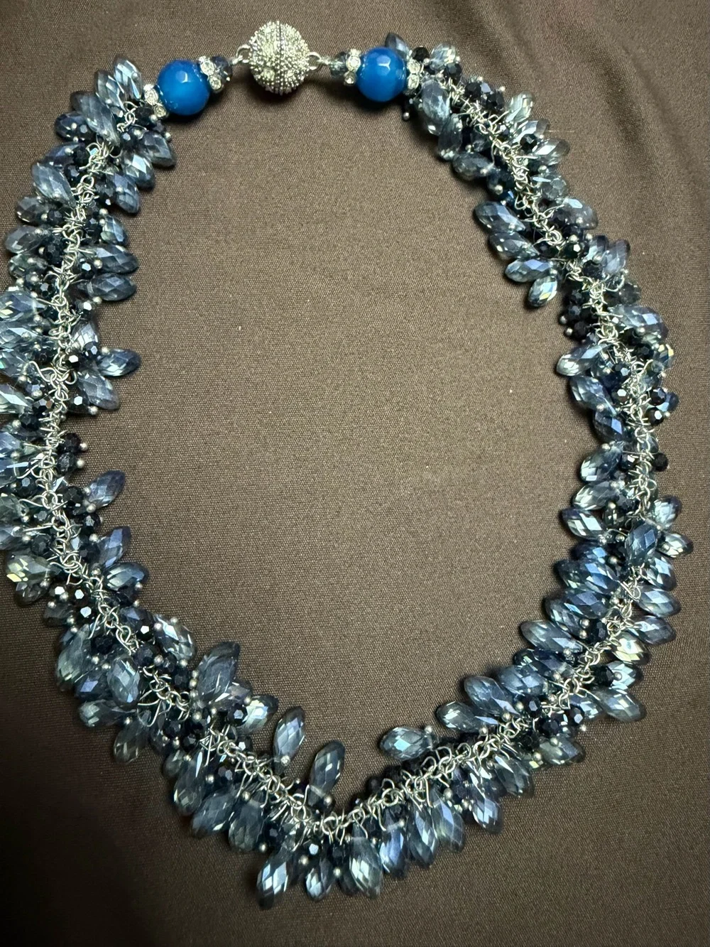Park Lane Retired Blue Crystal Beaded Statement Necklace Magnetic Closure